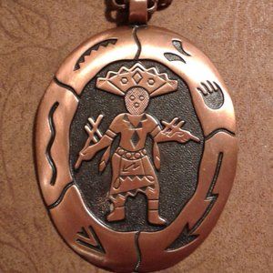 Vintage Solid Copper Native American Indian Looking Dancer Medallion Necklace